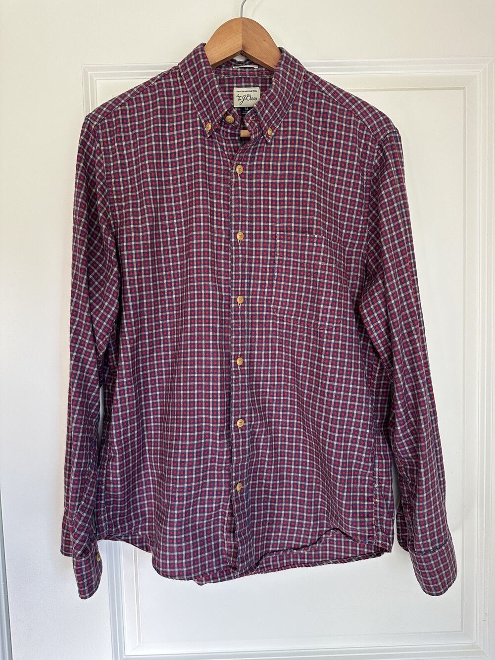 J Crew Men's Flannel Shirt Medium Red Plaid Slim Cotton